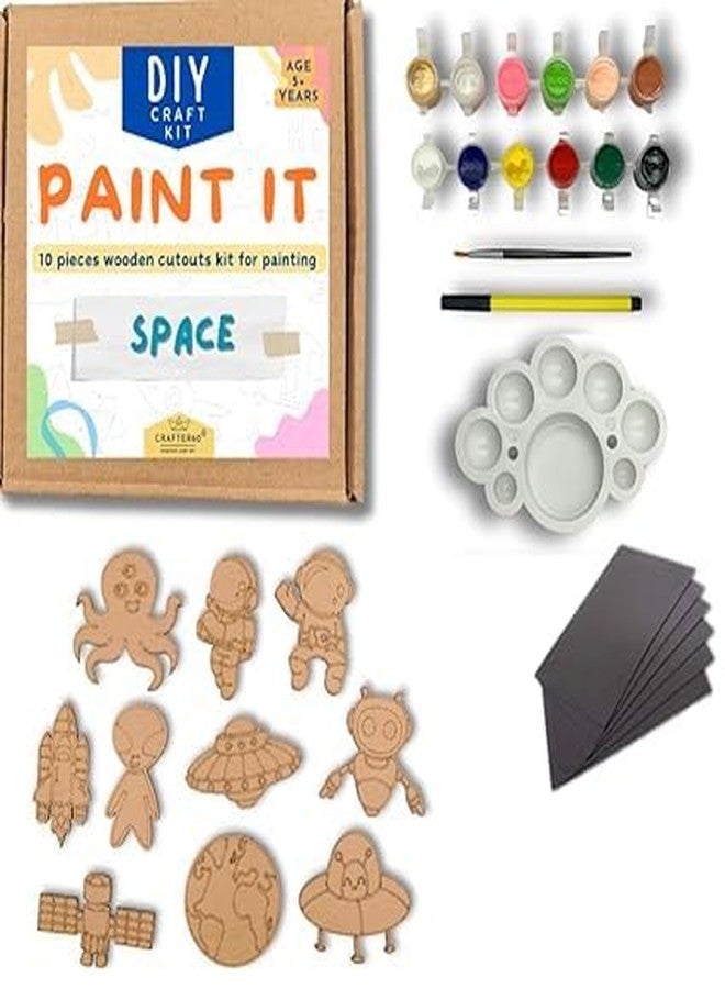 CRAFTER60 DIY Wooden Painting Kit for Kids 5+ - DIY Art & Craft Set with Paints, Brushes & Cutouts - Educational Creative Toy (Space) - Image 1
